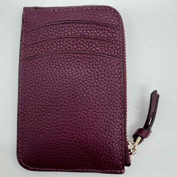 Kate Spade Knott Pebbled Leather Zip Card Holder Wallet Deep Cherry Burgundy New - Picture 4 of 11